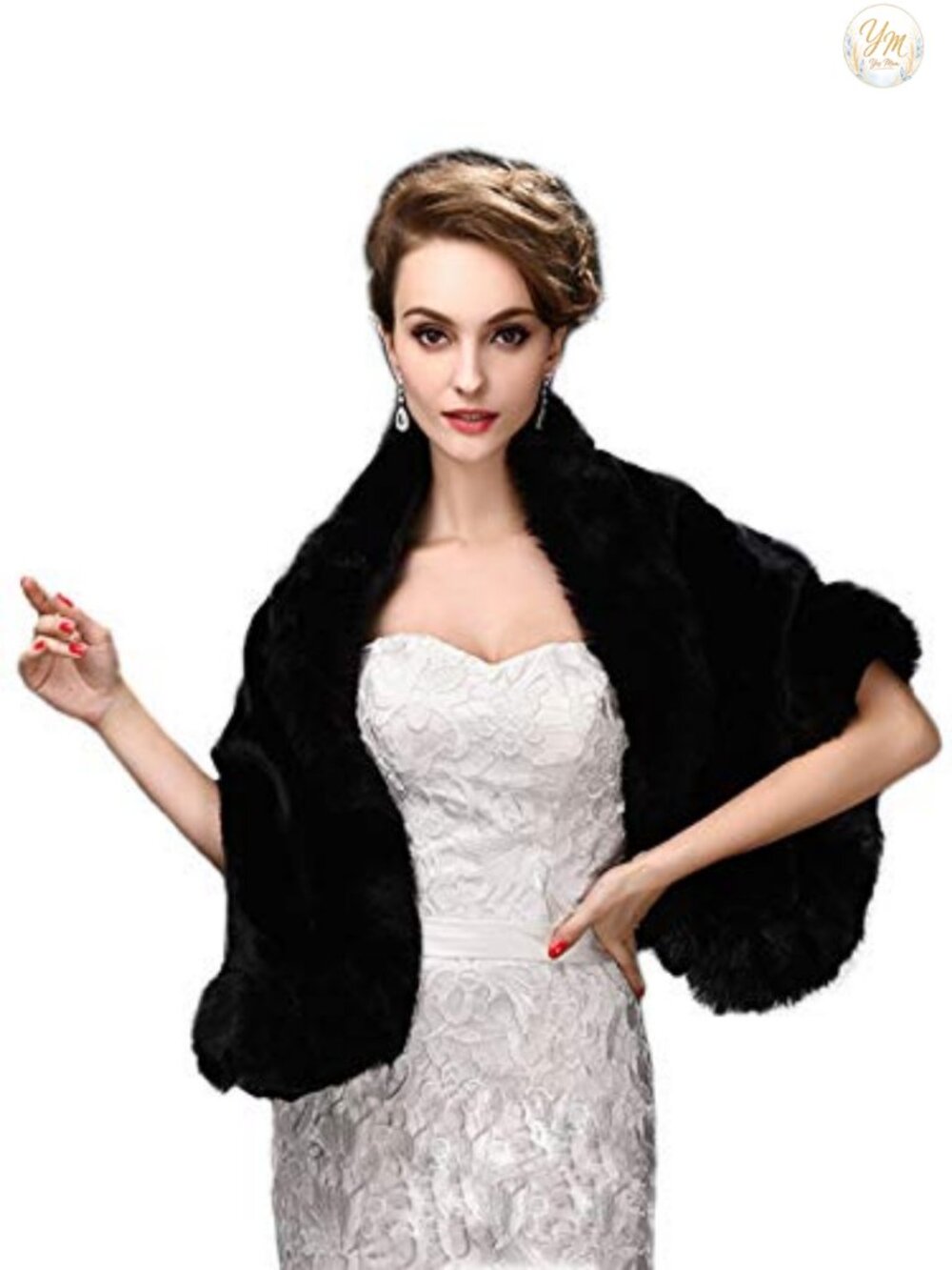 Faux Fur Bridal Shawl Wrap Satin Clasp Evening Winter Wedding